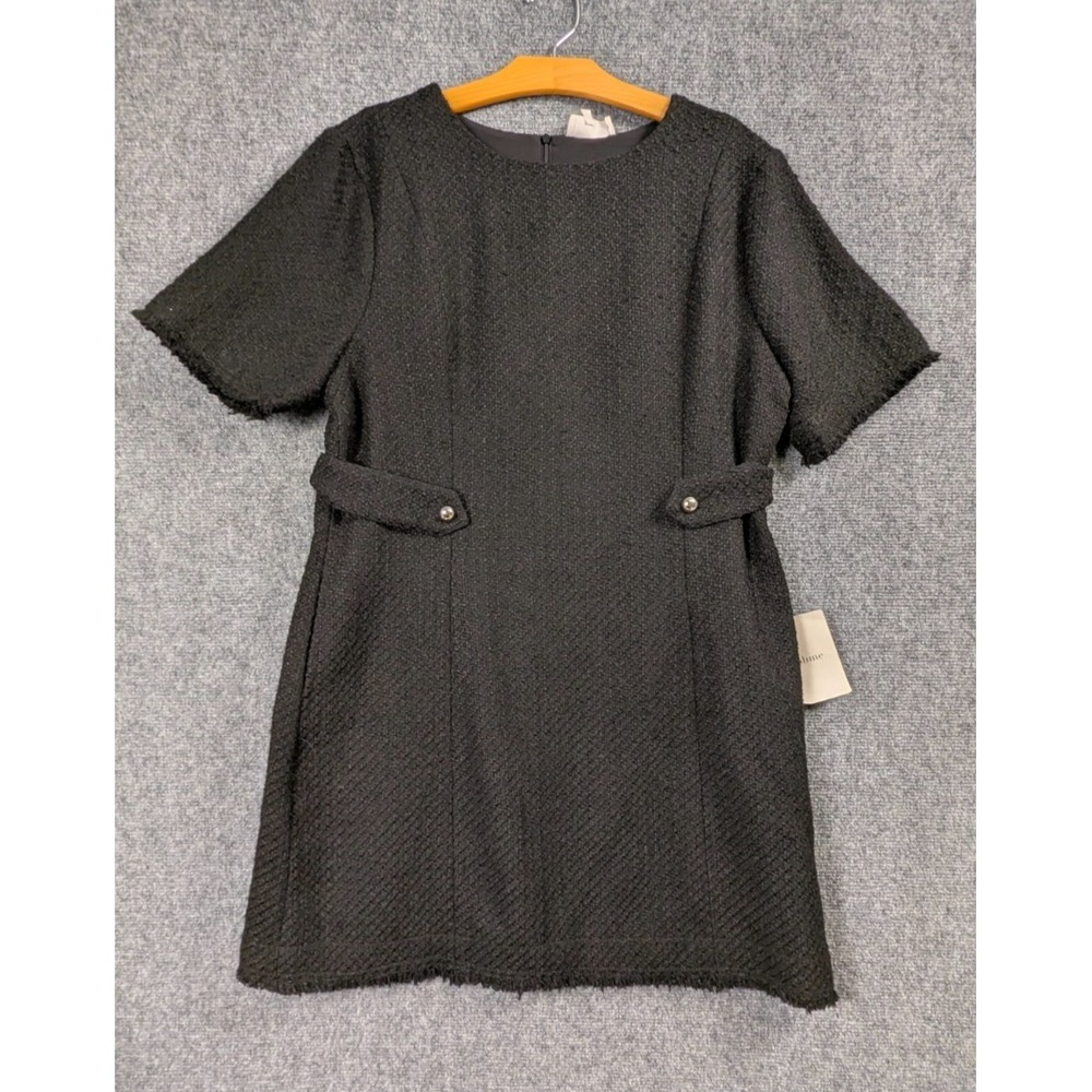 Bohme Black Textured Shift Dress XL Boutique Short Sleeve Career Casual NWT